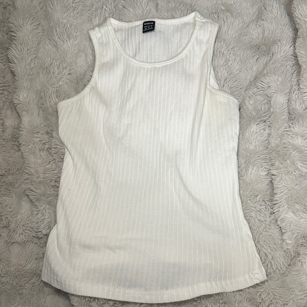 Ribbed White Tank Top - Classic Scoop Neck
